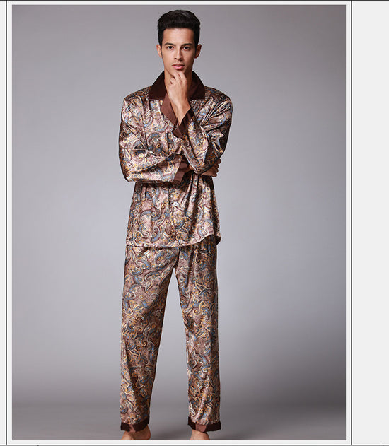 Herren-Pyjama-Set aus Satin mit langen Ärmeln und Drachenmuster