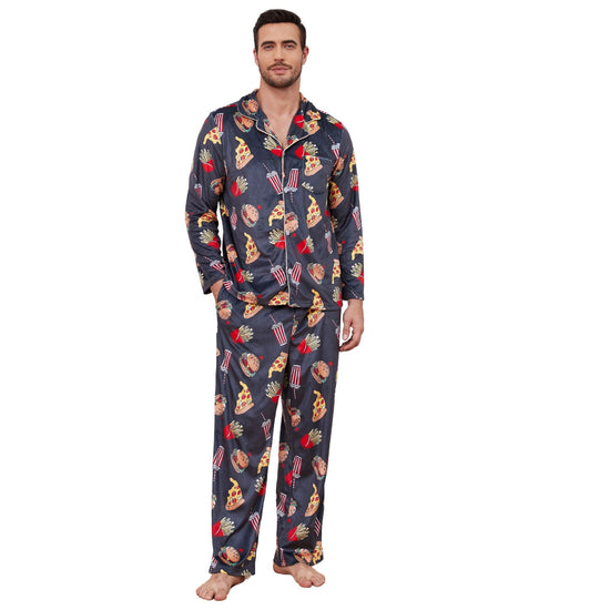 Vulcanodon Herren-Pyjama-Set, weiches Flanell-PJS für Männer, lustiges Pyjama-Set (Hamburg-Dunkelgrau XL)